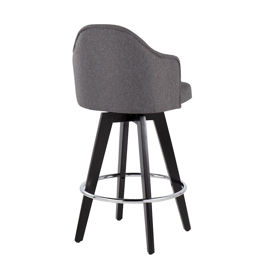 LumiSource Ahoy 26in Counter Stool Set of 2 | Black Wood, Chrome, Grey Fabric | Kitchen Island & Breakfast Bar Seating | Model B26-AHOYUP2-SWVRBKGY2