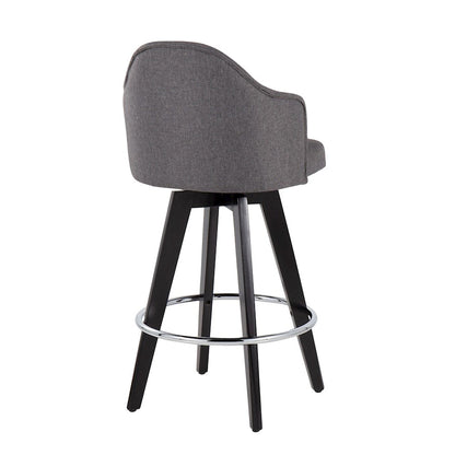 LumiSource Ahoy 26in Counter Stool Set of 2 | Black Wood, Chrome, Grey Fabric | Kitchen Island & Breakfast Bar Seating | Model B26-AHOYUP2-SWVRBKGY2