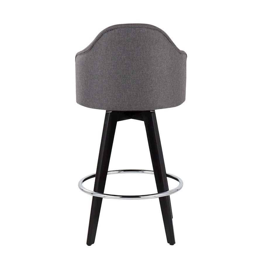 LumiSource Ahoy 26in Counter Stool Set of 2 | Black Wood, Chrome, Grey Fabric | Kitchen Island & Breakfast Bar Seating | Model B26-AHOYUP2-SWVRBKGY2