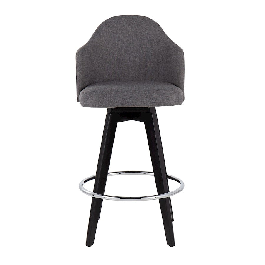 LumiSource Ahoy 26in Counter Stool Set of 2 | Black Wood, Chrome, Grey Fabric | Kitchen Island & Breakfast Bar Seating | Model B26-AHOYUP2-SWVRBKGY2