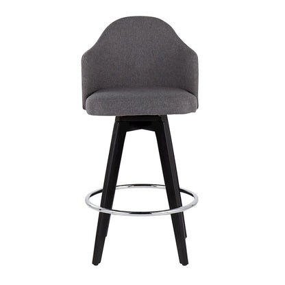 LumiSource Ahoy 26in Counter Stool Set of 2 | Black Wood, Chrome, Grey Fabric | Kitchen Island & Breakfast Bar Seating | Model B26-AHOYUP2-SWVRBKGY2