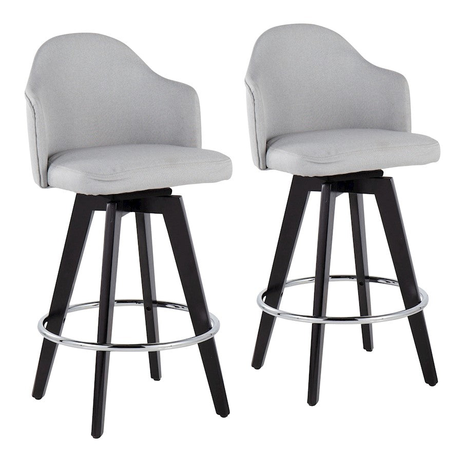 LumiSource Ahoy 26in Counter Stool Set of 2 | Black Wood, Chrome, Light Grey Fabric | Kitchen Island & Breakfast Bar | Model B26-AHOYUP2-SWVRBKLGY2