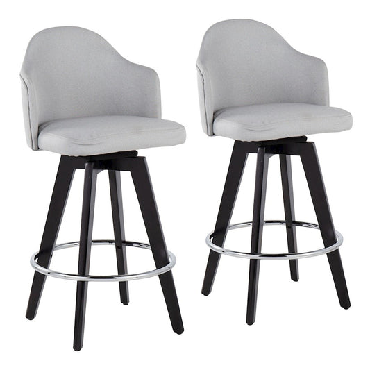 LumiSource Ahoy 26in Counter Stool Set of 2 | Black Wood, Chrome, Light Grey Fabric | Kitchen Island & Breakfast Bar | Model B26-AHOYUP2-SWVRBKLGY2