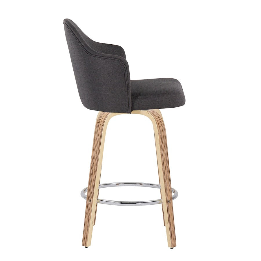 LumiSource Ahoy 26in Counter Stool Set of 2 | Mid-Century Zebra Wood & Charcoal Fabric | Kitchen Island & Breakfast | Model B26-AHOYUPGRT-R2ZBCHAR2