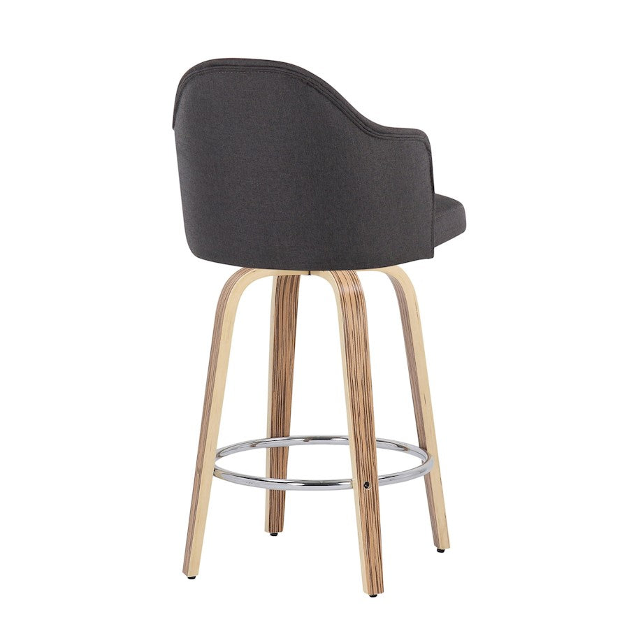 LumiSource Ahoy 26in Counter Stool Set of 2 | Mid-Century Zebra Wood & Charcoal Fabric | Kitchen Island & Breakfast | Model B26-AHOYUPGRT-R2ZBCHAR2