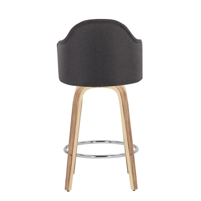 LumiSource Ahoy 26in Counter Stool Set of 2 | Mid-Century Zebra Wood & Charcoal Fabric | Kitchen Island & Breakfast | Model B26-AHOYUPGRT-R2ZBCHAR2