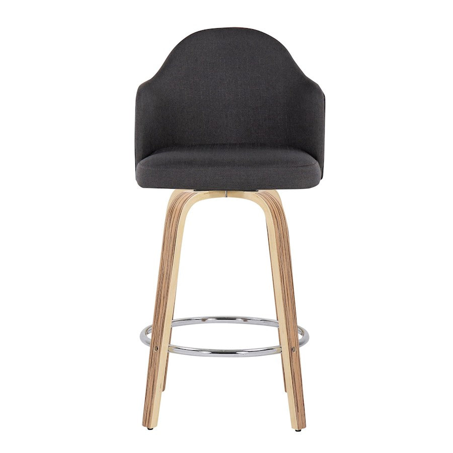 LumiSource Ahoy 26in Counter Stool Set of 2 | Mid-Century Zebra Wood & Charcoal Fabric | Kitchen Island & Breakfast | Model B26-AHOYUPGRT-R2ZBCHAR2