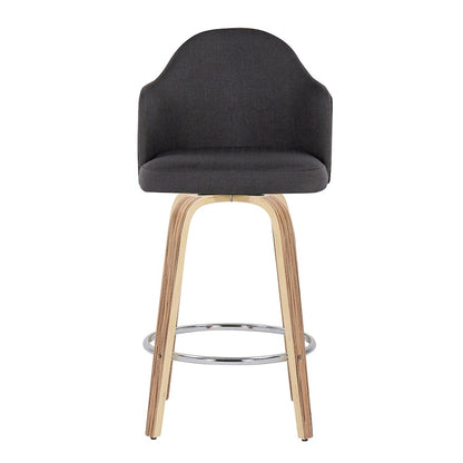 LumiSource Ahoy 26in Counter Stool Set of 2 | Mid-Century Zebra Wood & Charcoal Fabric | Kitchen Island & Breakfast | Model B26-AHOYUPGRT-R2ZBCHAR2