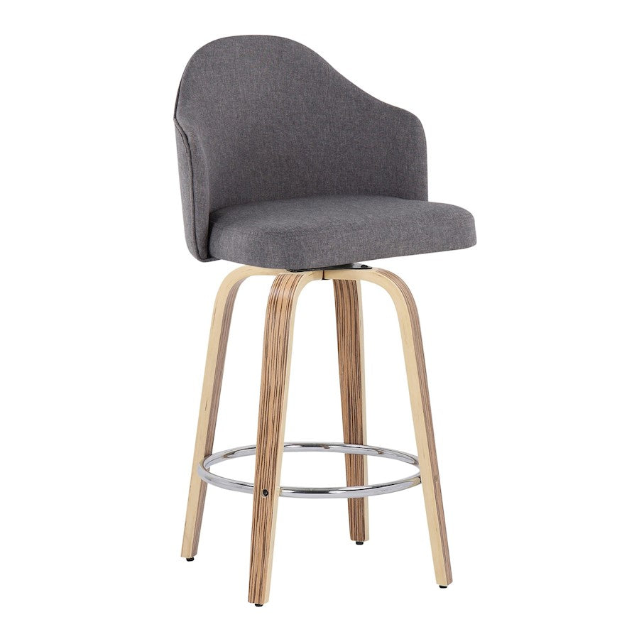 LumiSource Ahoy 26in Counter Stool Set of 2 | Mid-Century Zebra Wood & Grey Fabric | Kitchen Island & Breakfast Bar | Model B26-AHOYUPGRT-R2ZBGY2