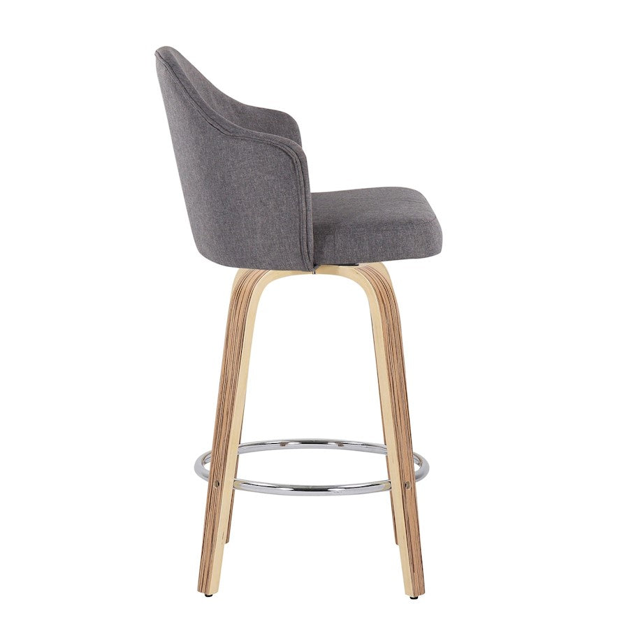LumiSource Ahoy 26in Counter Stool Set of 2 | Mid-Century Zebra Wood & Grey Fabric | Kitchen Island & Breakfast Bar | Model B26-AHOYUPGRT-R2ZBGY2