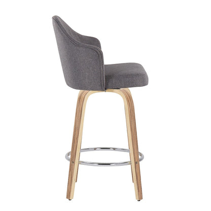 LumiSource Ahoy 26in Counter Stool Set of 2 | Mid-Century Zebra Wood & Grey Fabric | Kitchen Island & Breakfast Bar | Model B26-AHOYUPGRT-R2ZBGY2