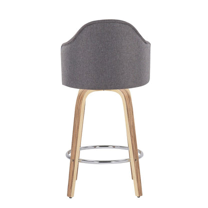 LumiSource Ahoy 26in Counter Stool Set of 2 | Mid-Century Zebra Wood & Grey Fabric | Kitchen Island & Breakfast Bar | Model B26-AHOYUPGRT-R2ZBGY2