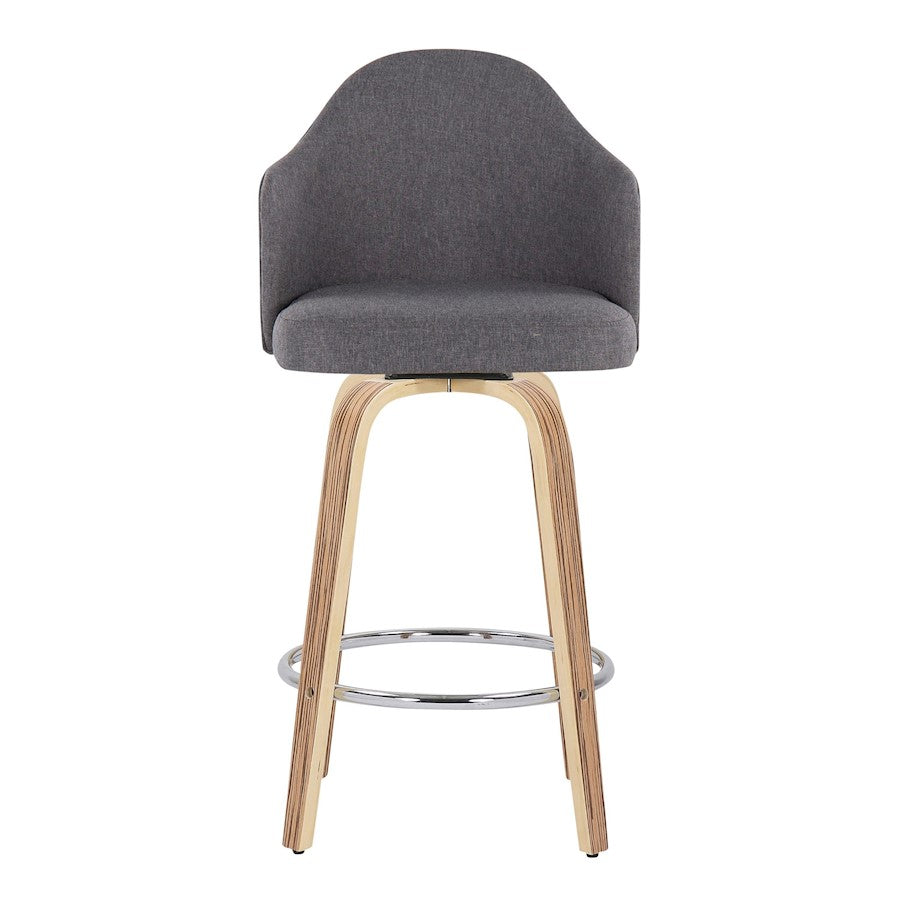 LumiSource Ahoy 26in Counter Stool Set of 2 | Mid-Century Zebra Wood & Grey Fabric | Kitchen Island & Breakfast Bar | Model B26-AHOYUPGRT-R2ZBGY2