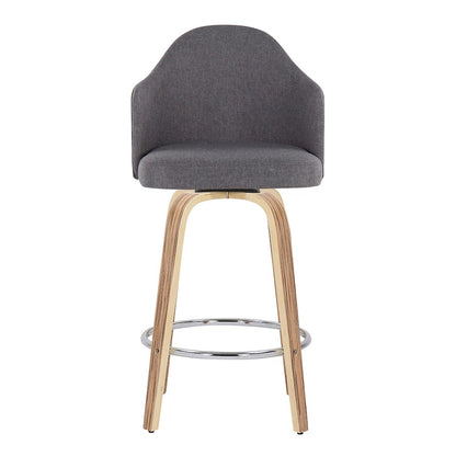 LumiSource Ahoy 26in Counter Stool Set of 2 | Mid-Century Zebra Wood & Grey Fabric | Kitchen Island & Breakfast Bar | Model B26-AHOYUPGRT-R2ZBGY2