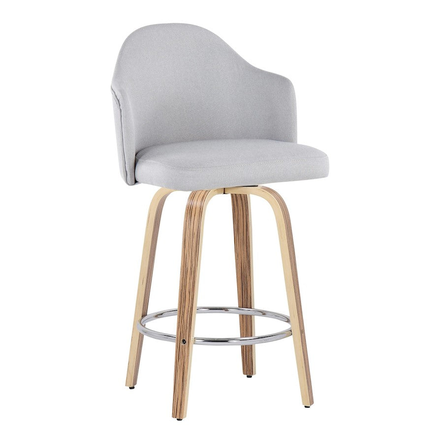 LumiSource Ahoy 26in Counter Stool Set of 2 | Mid-Century Zebra Wood & Light Grey Fabric | Kitchen Island & Breakfast | Model B26-AHOYUPGRT-R2ZBLGY2