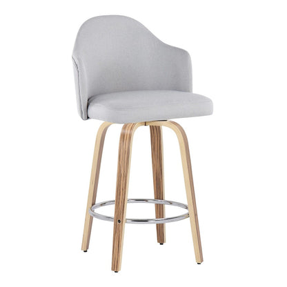 LumiSource Ahoy 26in Counter Stool Set of 2 | Mid-Century Zebra Wood & Light Grey Fabric | Kitchen Island & Breakfast | Model B26-AHOYUPGRT-R2ZBLGY2