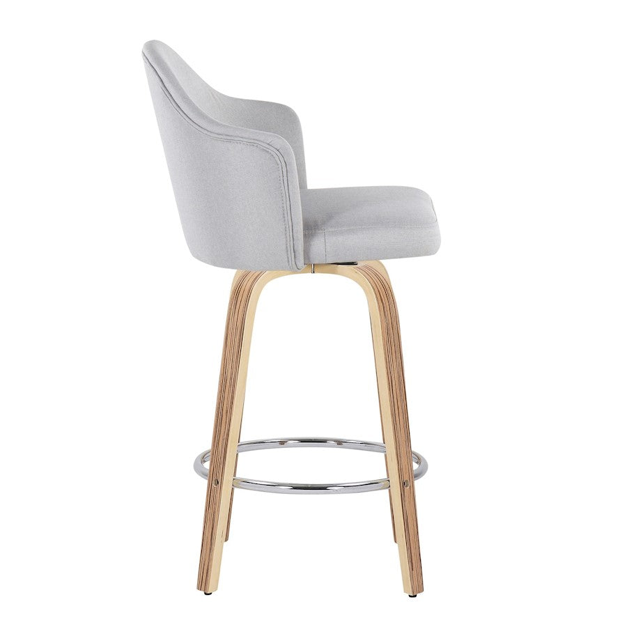 LumiSource Ahoy 26in Counter Stool Set of 2 | Mid-Century Zebra Wood & Light Grey Fabric | Kitchen Island & Breakfast | Model B26-AHOYUPGRT-R2ZBLGY2