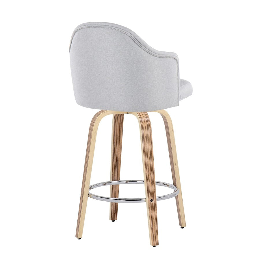LumiSource Ahoy 26in Counter Stool Set of 2 | Mid-Century Zebra Wood & Light Grey Fabric | Kitchen Island & Breakfast | Model B26-AHOYUPGRT-R2ZBLGY2