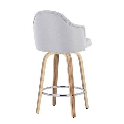 LumiSource Ahoy 26in Counter Stool Set of 2 | Mid-Century Zebra Wood & Light Grey Fabric | Kitchen Island & Breakfast | Model B26-AHOYUPGRT-R2ZBLGY2