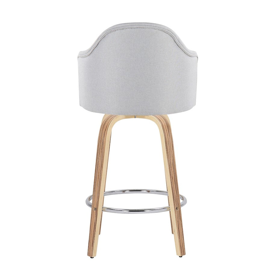 LumiSource Ahoy 26in Counter Stool Set of 2 | Mid-Century Zebra Wood & Light Grey Fabric | Kitchen Island & Breakfast | Model B26-AHOYUPGRT-R2ZBLGY2