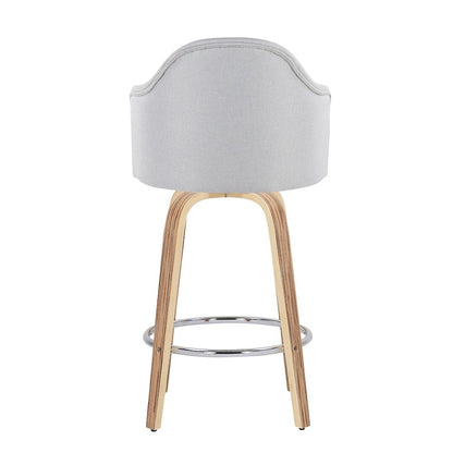 LumiSource Ahoy 26in Counter Stool Set of 2 | Mid-Century Zebra Wood & Light Grey Fabric | Kitchen Island & Breakfast | Model B26-AHOYUPGRT-R2ZBLGY2