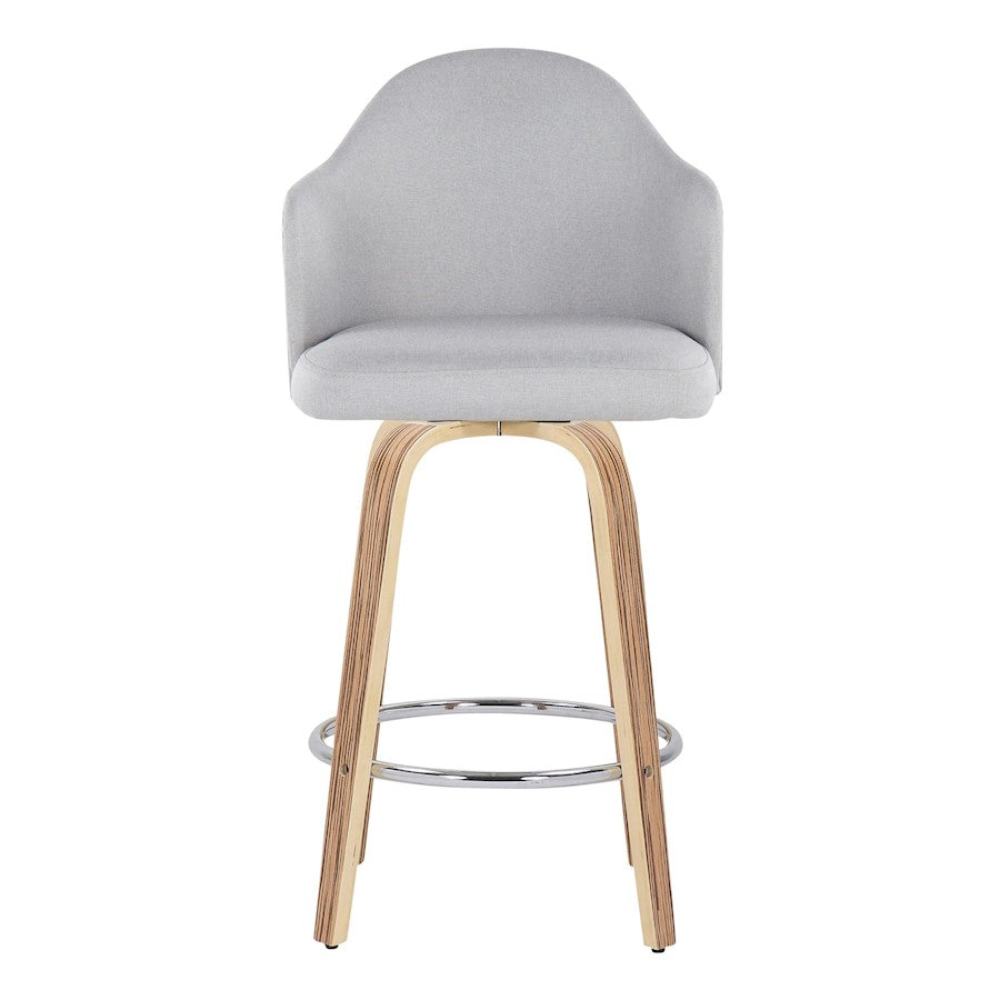 LumiSource Ahoy 26in Counter Stool Set of 2 | Mid-Century Zebra Wood & Light Grey Fabric | Kitchen Island & Breakfast | Model B26-AHOYUPGRT-R2ZBLGY2