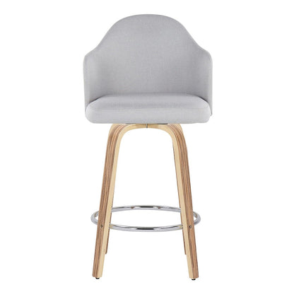 LumiSource Ahoy 26in Counter Stool Set of 2 | Mid-Century Zebra Wood & Light Grey Fabric | Kitchen Island & Breakfast | Model B26-AHOYUPGRT-R2ZBLGY2