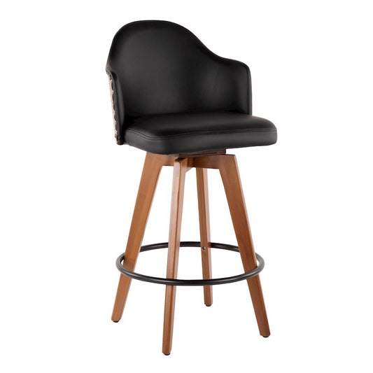LumiSource Ahoy Counter Stool | Mid-Century Walnut Bamboo & Black Faux Leather | Kitchen Island & Bar Seating | Model B26-AHOYWL-BK