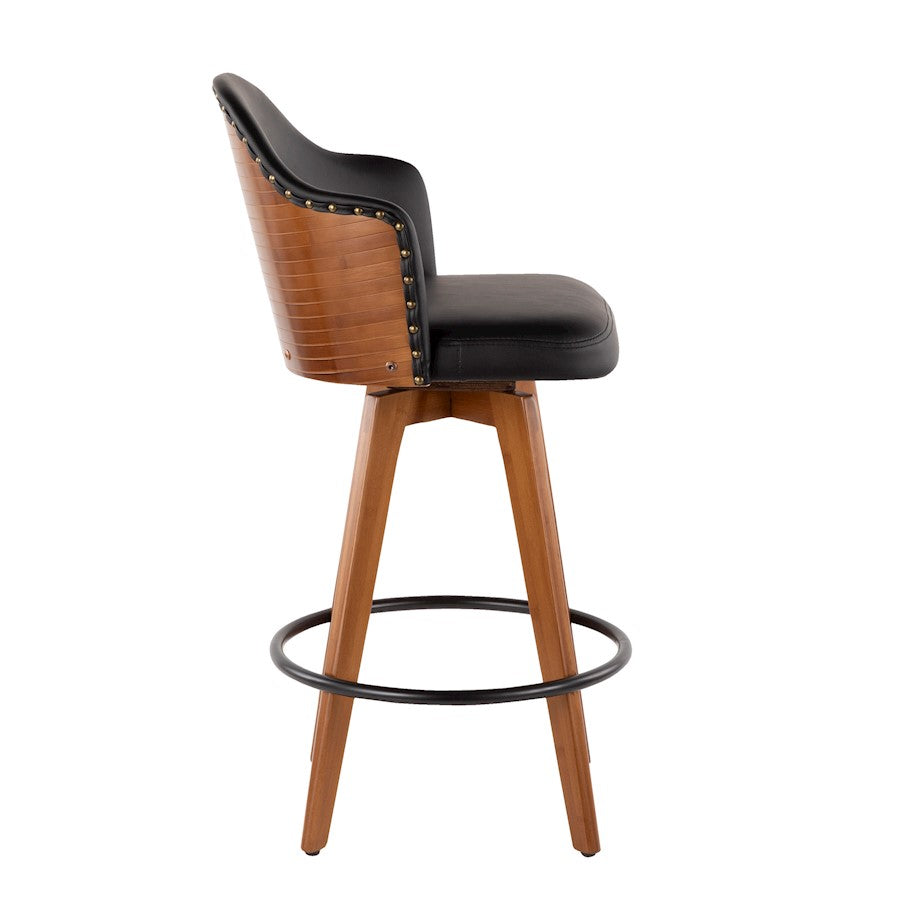 LumiSource Ahoy Counter Stool | Mid-Century Walnut Bamboo & Black Faux Leather | Kitchen Island & Bar Seating | Model B26-AHOYWL-BK