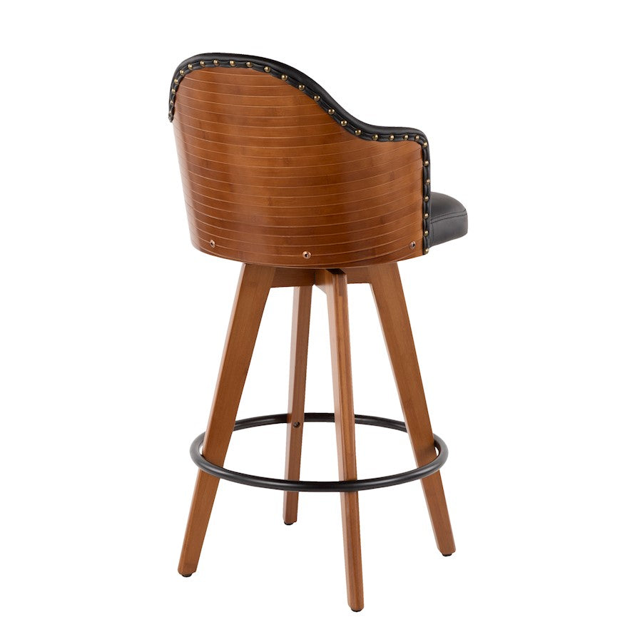 LumiSource Ahoy Counter Stool | Mid-Century Walnut Bamboo & Black Faux Leather | Kitchen Island & Bar Seating | Model B26-AHOYWL-BK