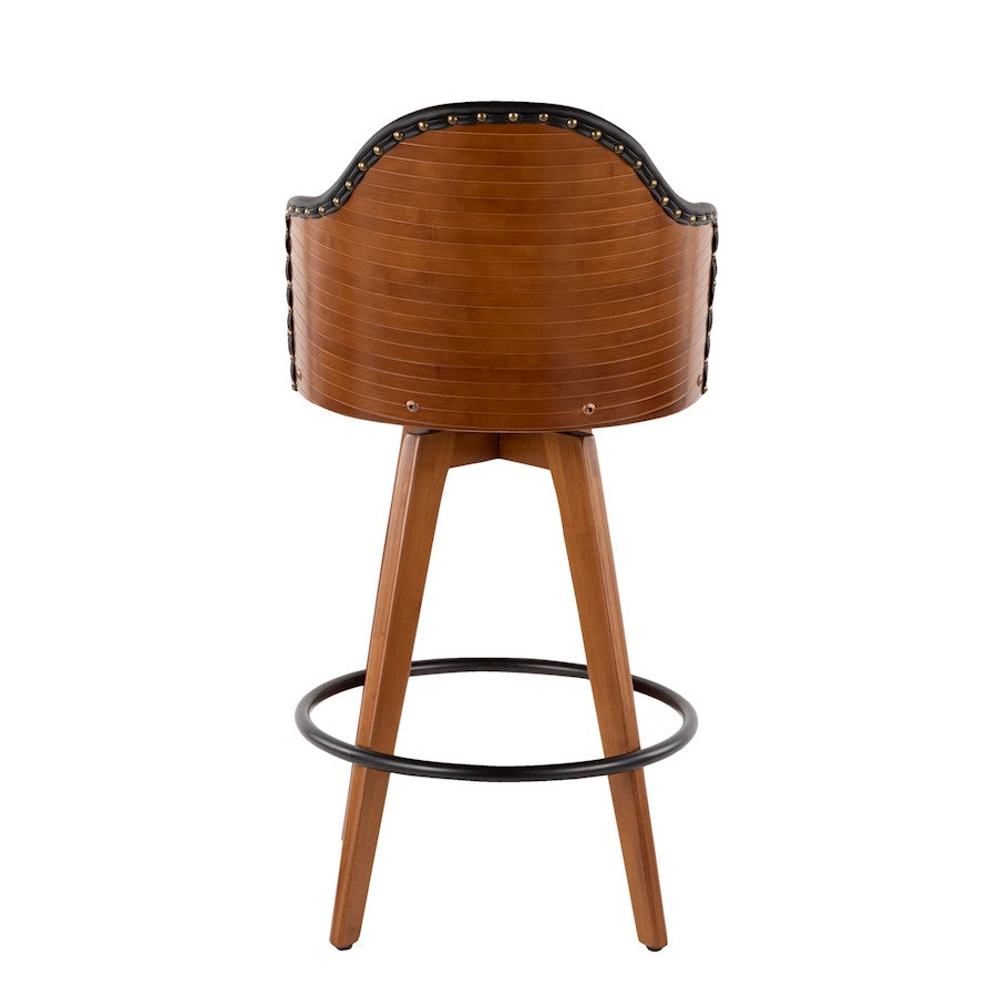 LumiSource Ahoy Counter Stool | Mid-Century Walnut Bamboo & Black Faux Leather | Kitchen Island & Bar Seating | Model B26-AHOYWL-BK