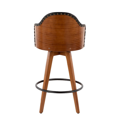 LumiSource Ahoy Counter Stool | Mid-Century Walnut Bamboo & Black Faux Leather | Kitchen Island & Bar Seating | Model B26-AHOYWL-BK