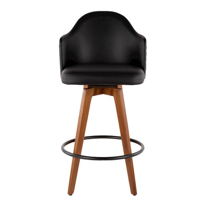 LumiSource Ahoy Counter Stool | Mid-Century Walnut Bamboo & Black Faux Leather | Kitchen Island & Bar Seating | Model B26-AHOYWL-BK