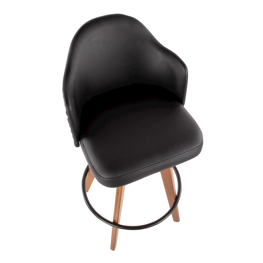 LumiSource Ahoy Counter Stool | Mid-Century Walnut Bamboo & Black Faux Leather | Kitchen Island & Bar Seating | Model B26-AHOYWL-BK
