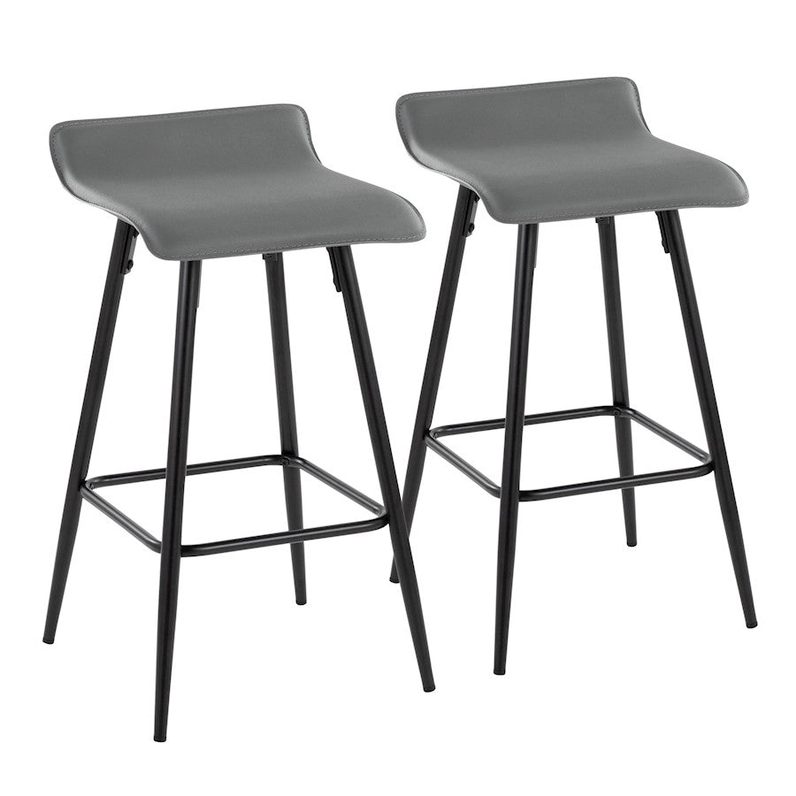 LumiSource Ale Counter Stool Set of 2 | Contemporary Black Steel & Grey PU | Kitchen Island & Bar Seating | Model B26-ALEBKDGY2