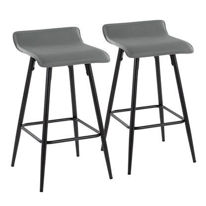 LumiSource Ale Counter Stool Set of 2 | Contemporary Black Steel & Grey PU | Kitchen Island & Bar Seating | Model B26-ALEBKDGY2