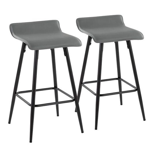 LumiSource Ale Counter Stool Set of 2 | Contemporary Black Steel & Grey PU | Kitchen Island & Bar Seating | Model B26-ALEBKDGY2