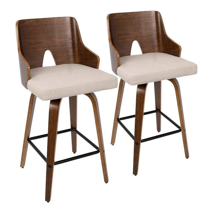 LumiSource Ariana Counter Stool Set/2 | Mid-Century Walnut Wood, Beige Fabric & Black Metal | Kitchen Island & Breakfast | Model B26-ARIA2-SWVXWLBG2