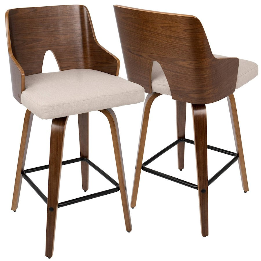 LumiSource Ariana Counter Stool Set/2 | Mid-Century Walnut Wood, Beige Fabric & Black Metal | Kitchen Island & Breakfast | Model B26-ARIA2-SWVXWLBG2