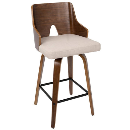 LumiSource Ariana Counter Stool Set/2 | Mid-Century Walnut Wood, Beige Fabric & Black Metal | Kitchen Island & Breakfast | Model B26-ARIA2-SWVXWLBG2