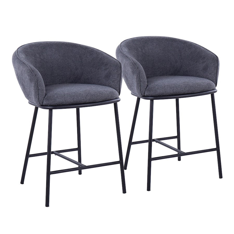 LumiSource Ashland Counter Stool Set/2 | Contemporary Black Steel & Charcoal Fabric | Kitchen Island & Bar Seating | Model B26-ASHLAND2BKCHAR2