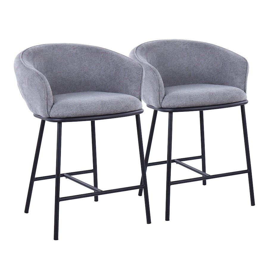 LumiSource Ashland Counter Stool Set/2 | Contemporary Black Steel & Grey Fabric | Kitchen Island & Bar Seating | Model B26-ASHLAND2BKGY2