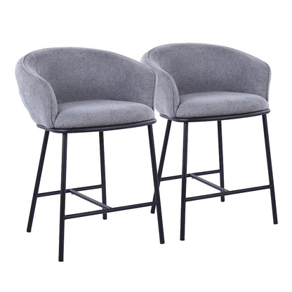 LumiSource Ashland Counter Stool Set/2 | Contemporary Black Steel & Grey Fabric | Kitchen Island & Bar Seating | Model B26-ASHLAND2BKGY2