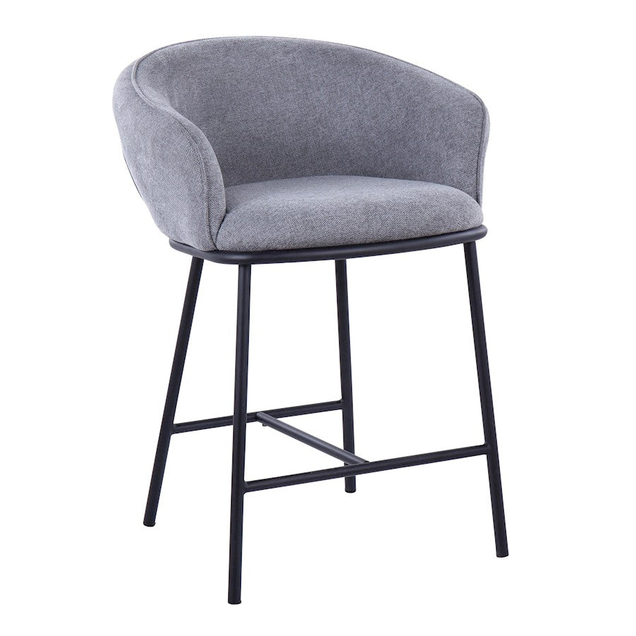 LumiSource Ashland Counter Stool Set/2 | Contemporary Black Steel & Grey Fabric | Kitchen Island & Bar Seating | Model B26-ASHLAND2BKGY2