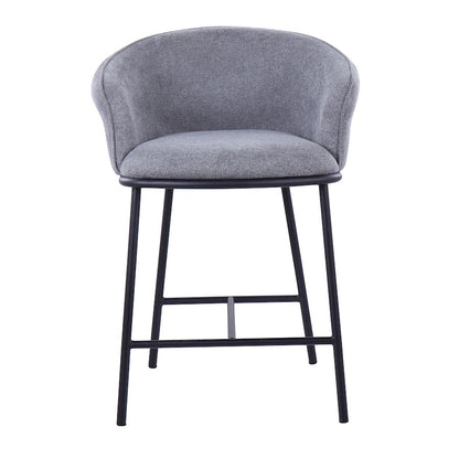 LumiSource Ashland Counter Stool Set/2 | Contemporary Black Steel & Grey Fabric | Kitchen Island & Bar Seating | Model B26-ASHLAND2BKGY2