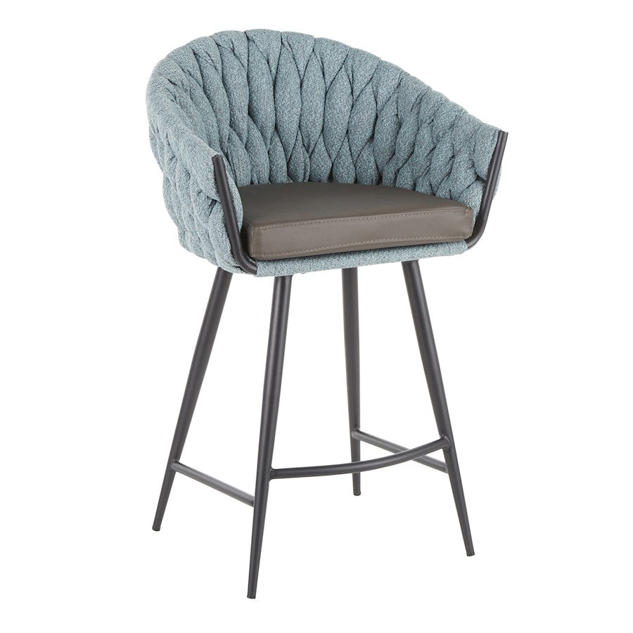 LumiSource Matisse Counter Stool | Contemporary Black Metal & Blue Fabric | Kitchen Island & Bar Seating | Model B26-BRAIDMATBKBU