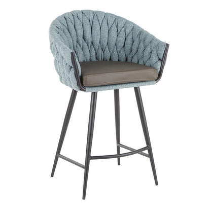 LumiSource Matisse Counter Stool | Contemporary Black Metal & Blue Fabric | Kitchen Island & Bar Seating | Model B26-BRAIDMATBKBU
