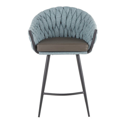 LumiSource Matisse Counter Stool | Contemporary Black Metal & Blue Fabric | Kitchen Island & Bar Seating | Model B26-BRAIDMATBKBU