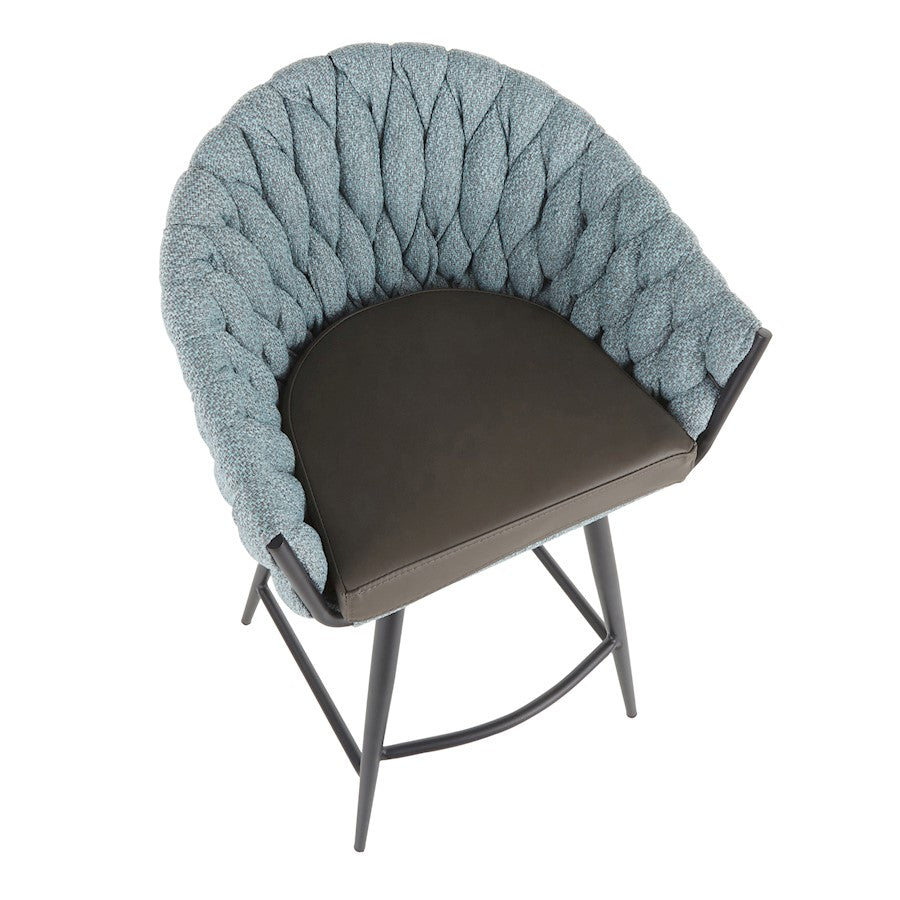 LumiSource Matisse Counter Stool | Contemporary Black Metal & Blue Fabric | Kitchen Island & Bar Seating | Model B26-BRAIDMATBKBU