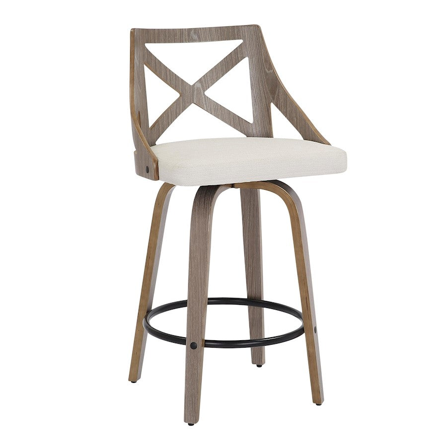 LumiSource Charlotte 19in Counter Stool Set/2 | Farmhouse Grey Wood & Cream Fabric Swivel | Kitchen Island & Dining Bar | Model B26-CHARLOTLGYCR2